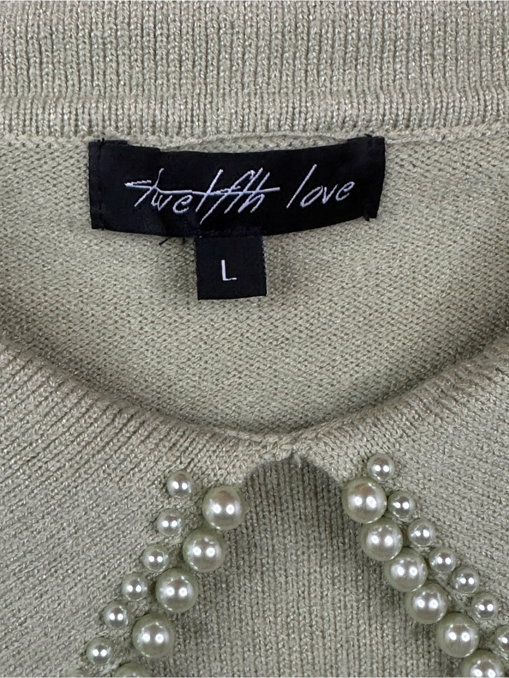 Pearl-Trim Collared Crewneck Sweater — Sage Green, size Large, NWT - Picture 2 of 7